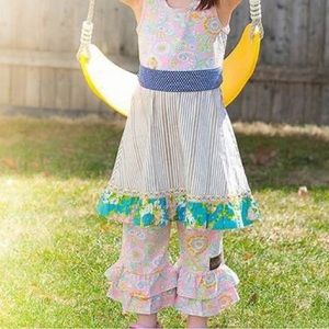 Matilda Jane Hammond Bay Stephanie Big Ruffle Pink Paisley Style Pants A9